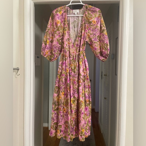 EUC Lavender Brown Floral Printed Midi Wrap Dress - Picture 3 of 6